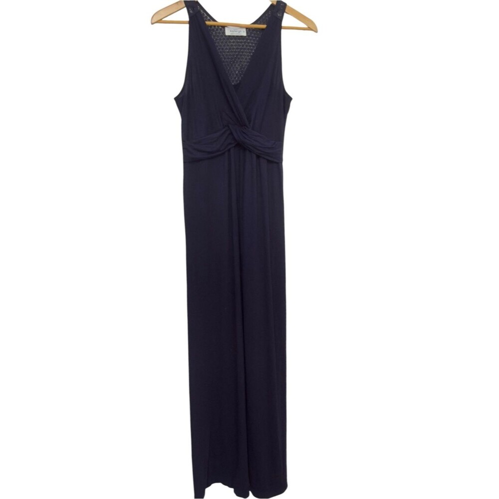 Kaileigh Navy Blue Crochet Lace Back Sleeveless V-Neck Flowy Maxi Dress. Small.